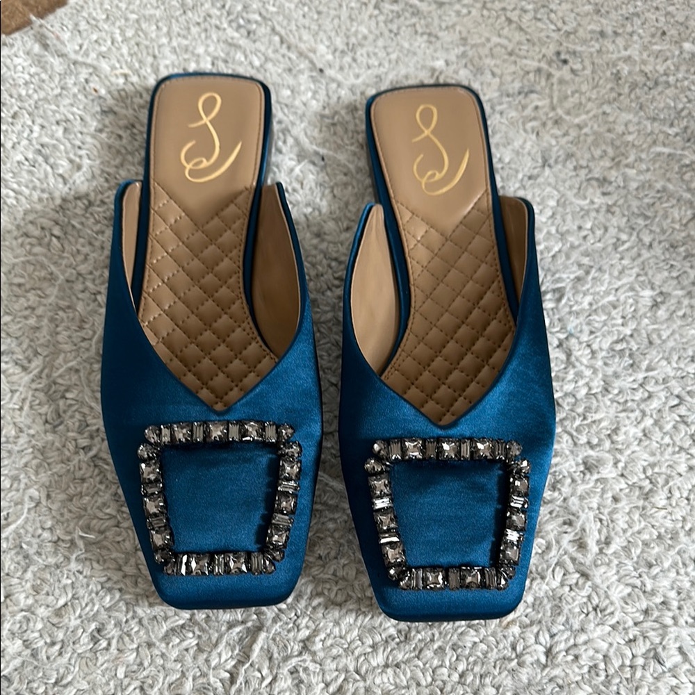 Sam Edelman satin and rhinestone flats , mules size 8.5 EUC